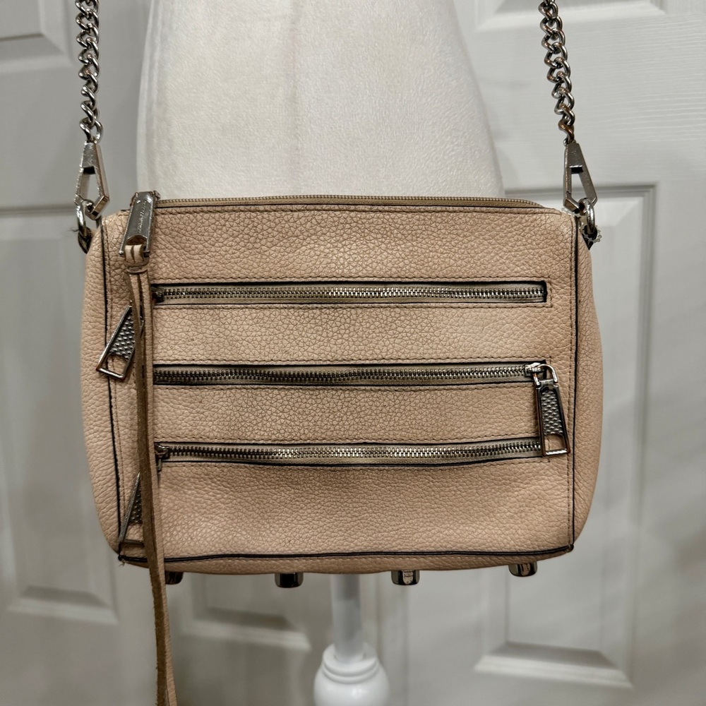 Rebecca Minkoff Light Pink Crossbody Bag 3 Zips Chain & Long Strap 9x7 1 Pocket